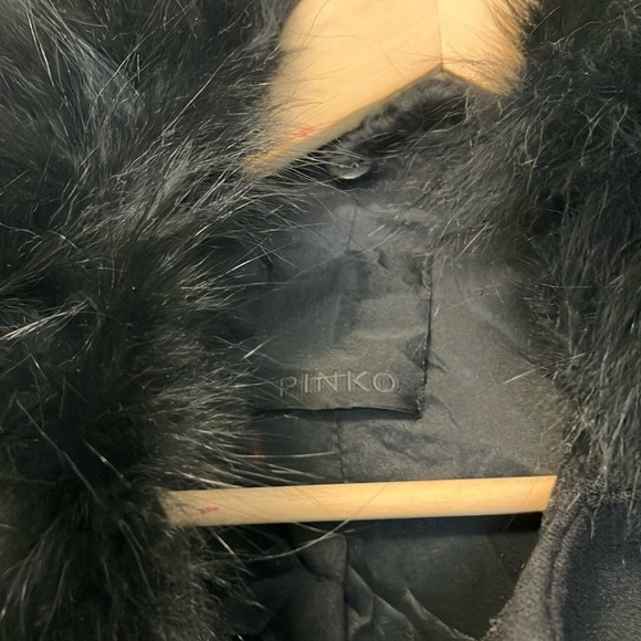 Pinko Black Fox Fur-Trimmed Virgin Wool Coat - Picture 3 of 8